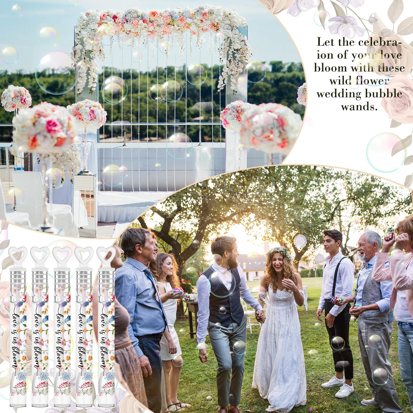 Hollowfly Mini-Blase für Hochzeit, 120 Stück, große Herzblase für Gäste, Partyzubehör, Valentinstag, Jubiläen, Feier (Wildblume)