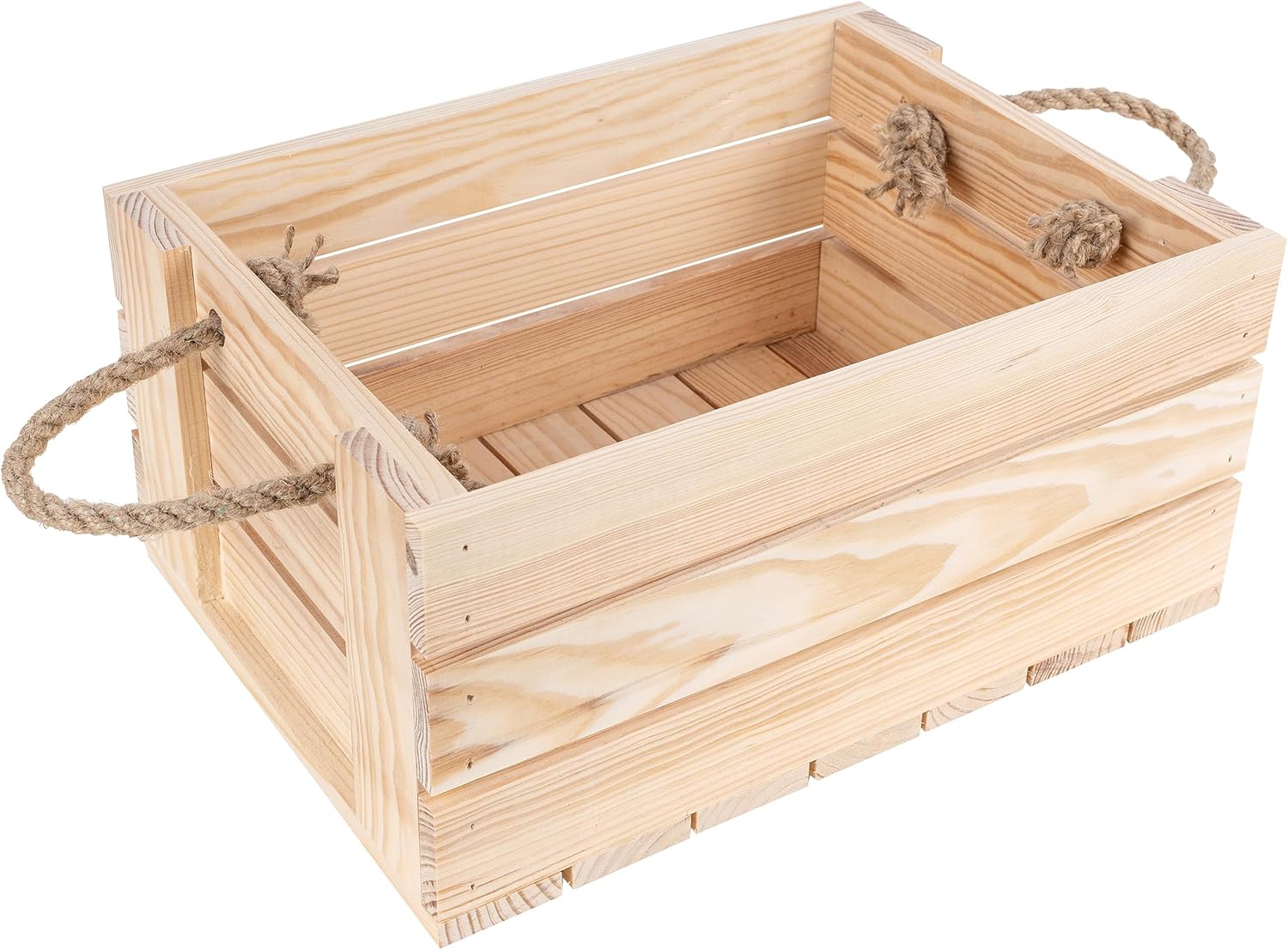 Large Wooden Storage Box with Jute Handles | 13.18 x 9.44 x 5.7 in | Natural Beige Color | Natural Wood | Comfortable Handles | Vintage Keepsake Chest Wooden Gift Box Organizer