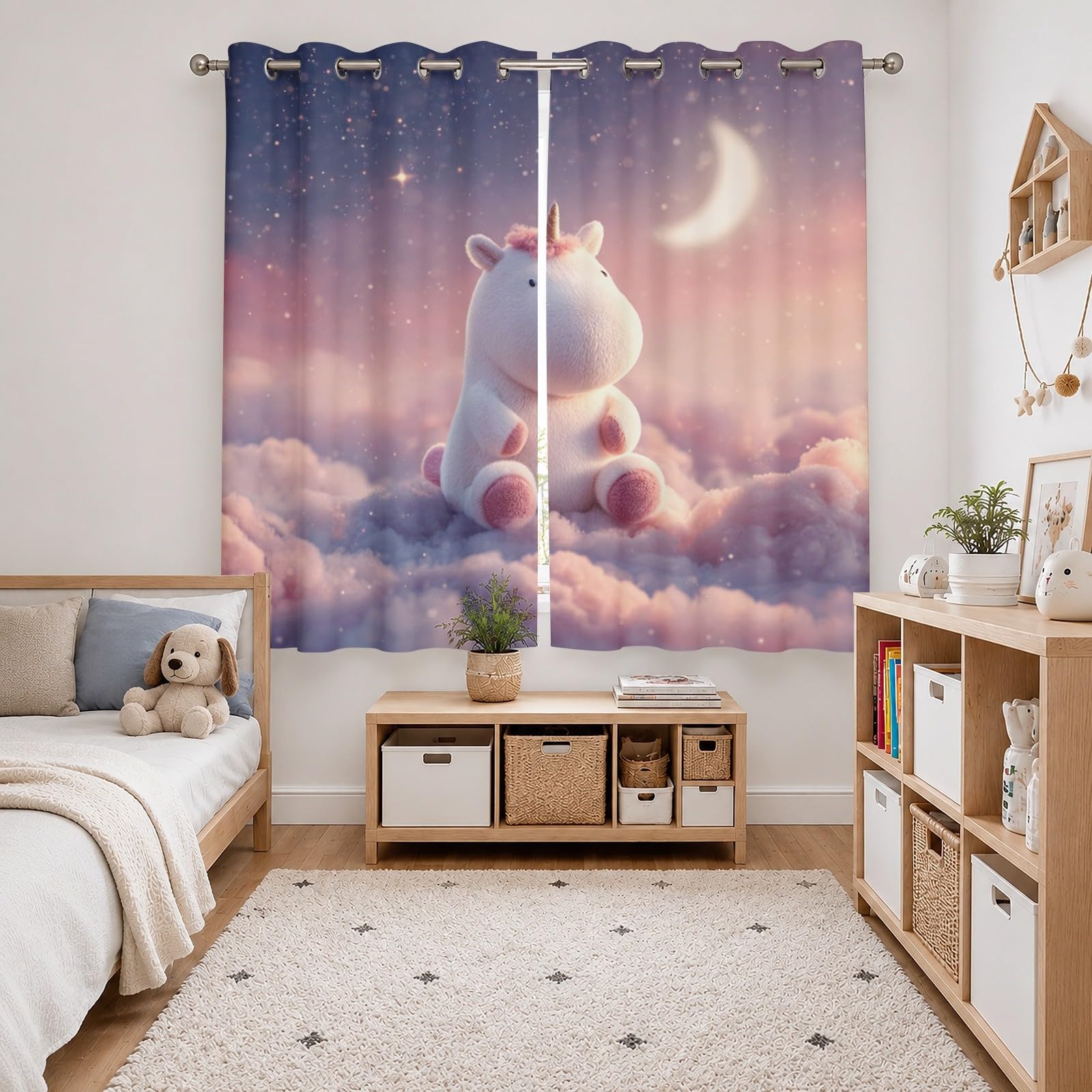 Thermiques Isolants Anti-Fondu Rideaux À Oeillets,117 x229 cm (LxH) Dessin Animé ThèMe Licorne Lot de 2 Occultants Rideaux,Draperies Opaquerideau Rose pour Salon Chambre d'enfant