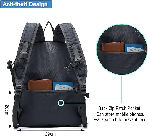 Miniatura 5 de YZAOLL Mochila de senderismo pequeña, mochila ligera y plegable para senderismo, para mujeres y hombres, viajes, campamento, vacaciones, A-20l-gris,