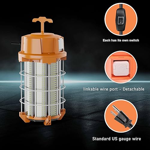 Miniatura 7 de Luz de trabajo temporal LED de 250 W, 37,500 lúmenes, luces de construcción, 5000 K, portátil, enlazable, IP65, de alto lúmenes, súper brillante,