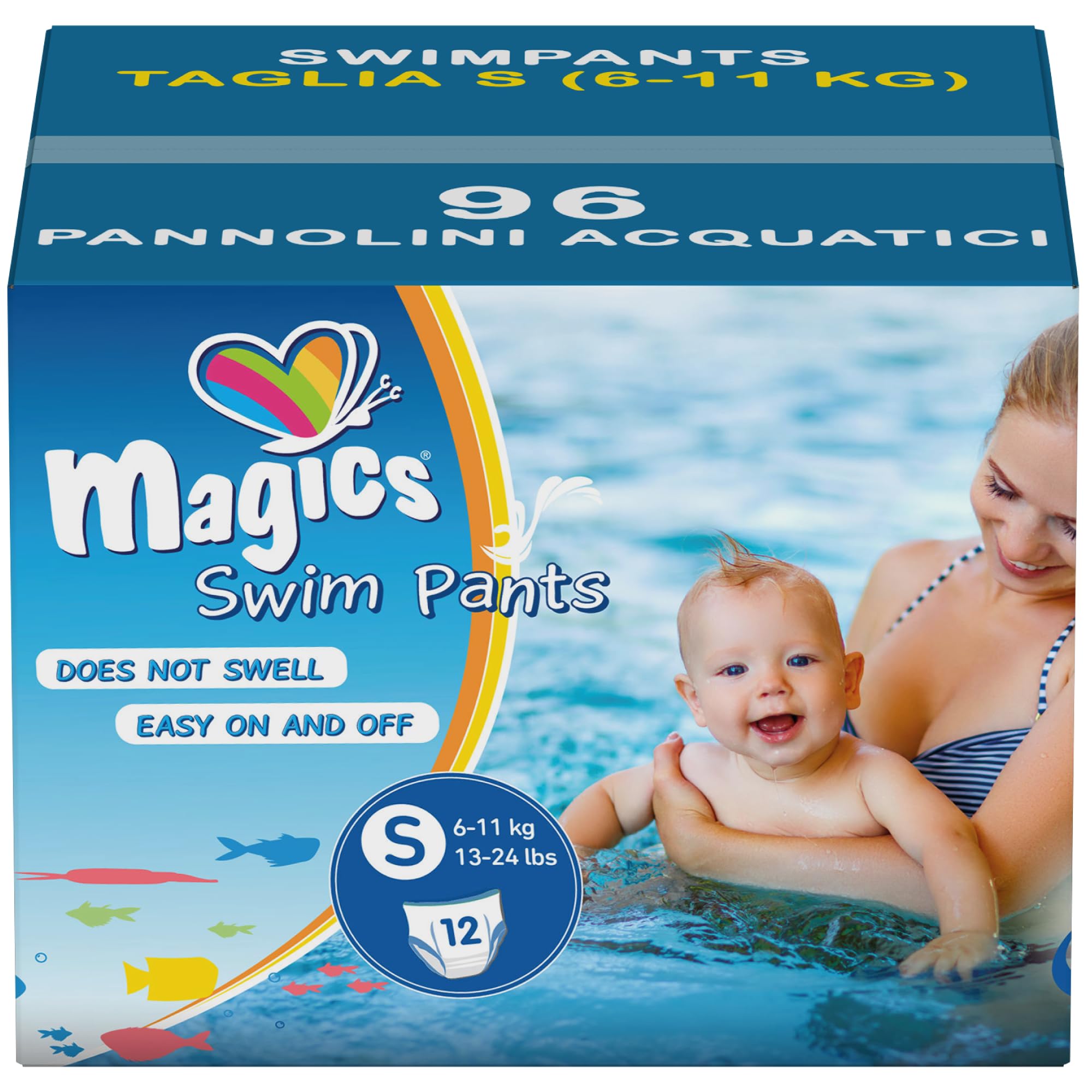 Magics Swim Pants, pieluchy kostiumowe, rozmiar S (6-11 kg), tekturowy rozmiar 96 pieluch wodnych