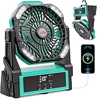 Vista 8 de Ventilador de camping recargable CosyHack, ventilador a batería con luces, ventiladores de playa al aire libre para tienda de campaña, 4 Naranja