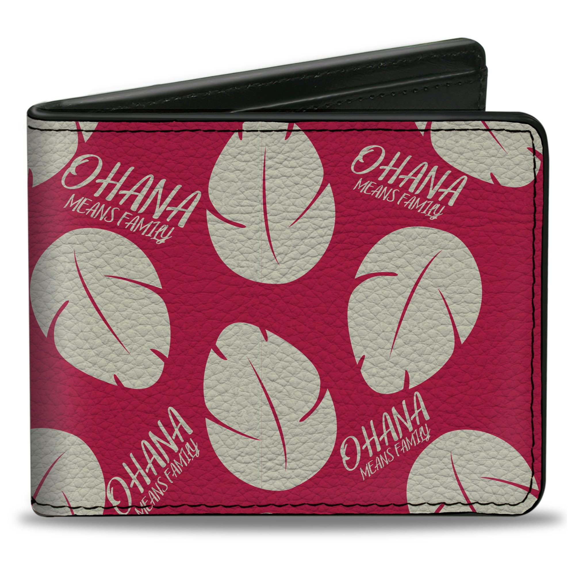 Buckle-Down Men's Disney Wallet, Bifold, Lilo Stitch Ohana Means Family Bounding Dress Leaves Red, Vegan Leather, 4.0