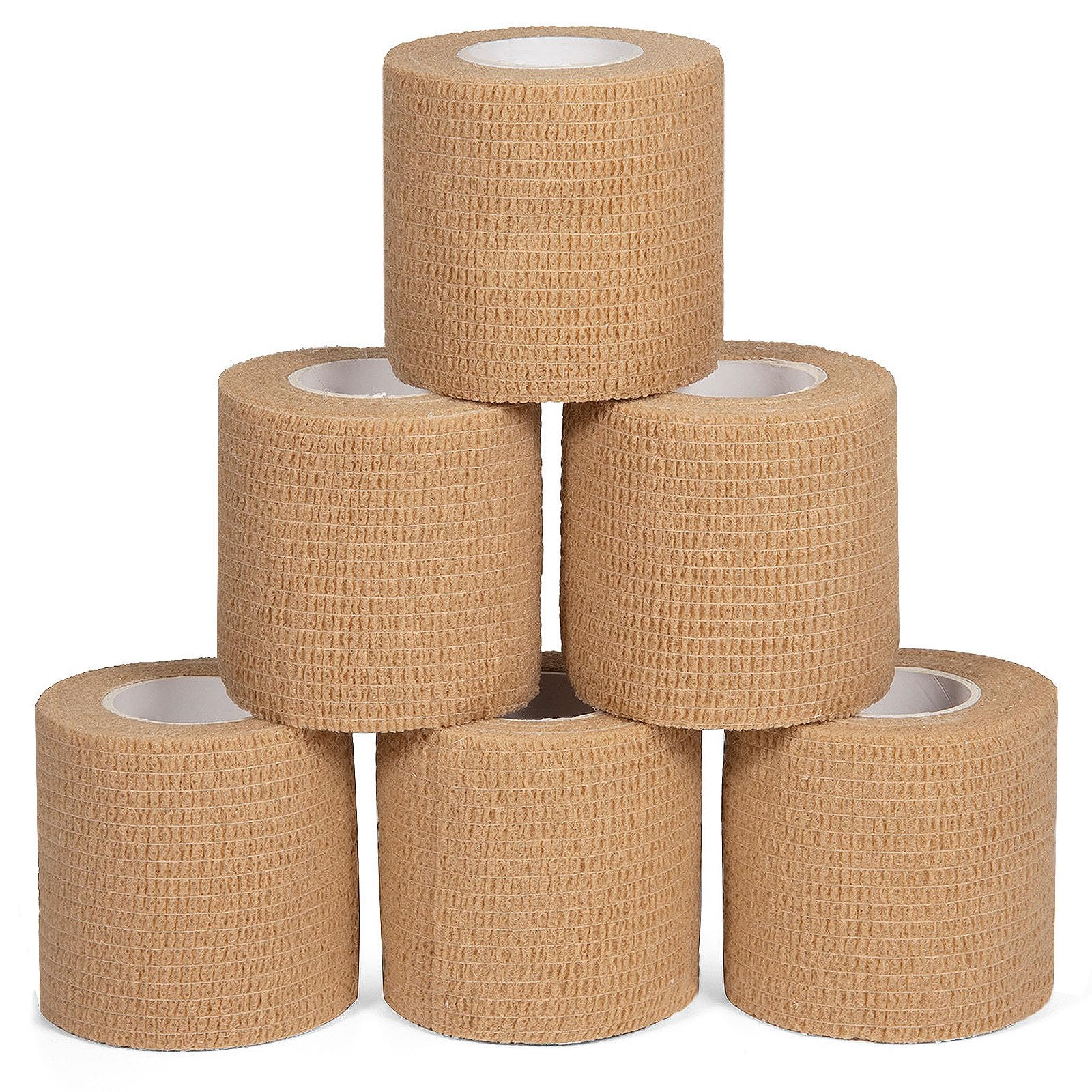 6Pcs 2”x 5 Yard Self Adhesive Bandage Wrap Breathable Self Adherent Cohesive Wrap Bandages Vet Tape for Dog Cat Athletic Elastic Cohesive Bandage Wrist Ankle Grip Cover Tape (Skin Color)
