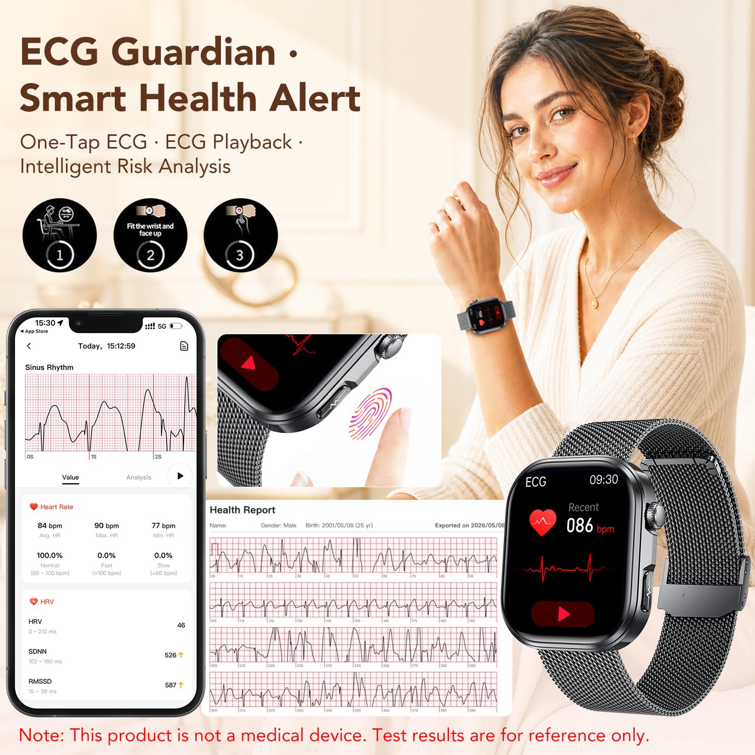 Smartwatch Damen mit EKG 𝐇𝐑𝐕 Blutdruck Herzfrequenz: Smart Watch Gold 𝐄𝐂𝐆 Gesundheitsuhr 1,88" Eckig Edelstahlarmband Armbanduhr Wasserdicht Schrittzähler Blutsauerstoff Telefonfunktion Fitness