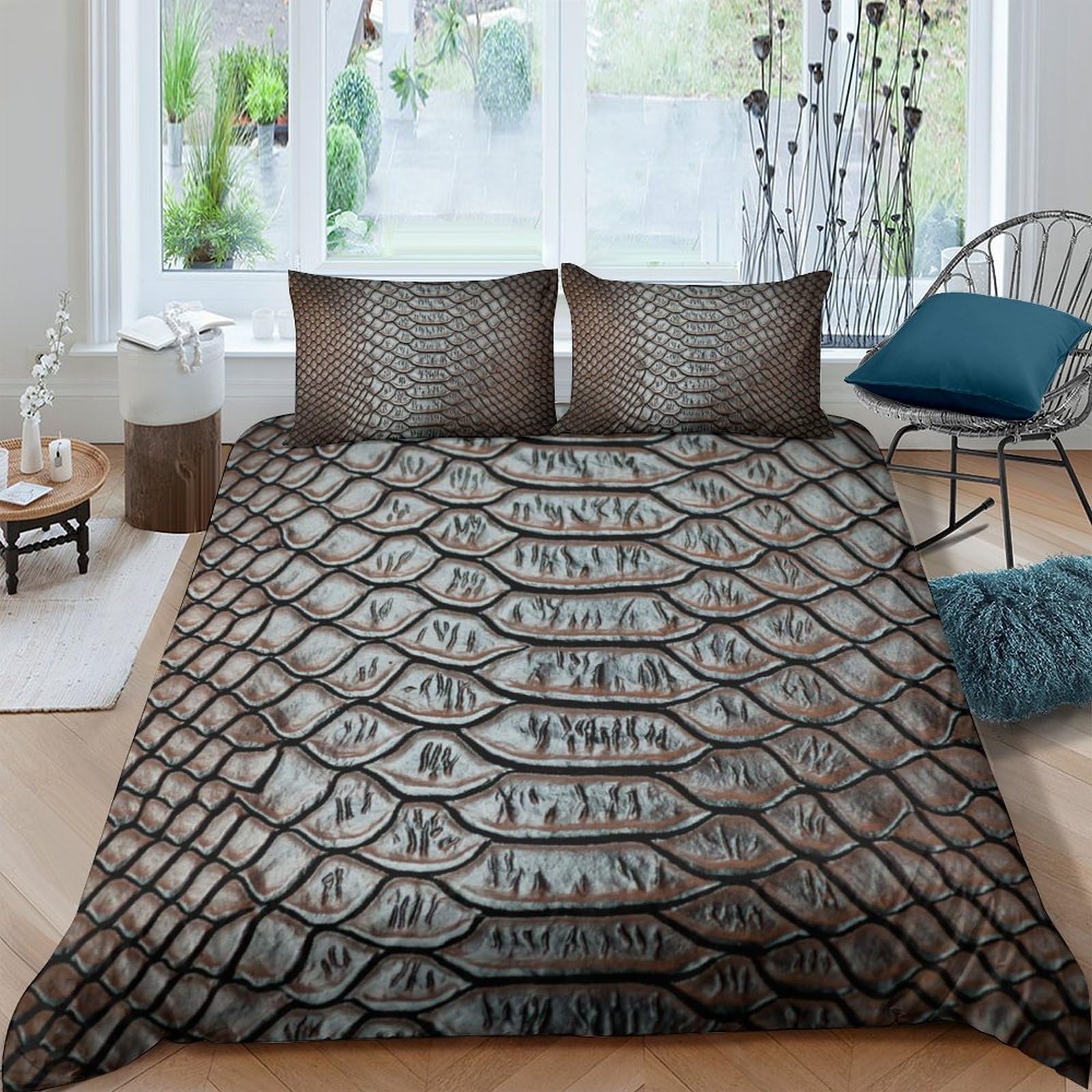 Ctjqhvkz Style-10 3D Printed Snake Scale Fitted Sheet Microfiber Anti-Slip Bed Cover For Bedroom Guest Room Decor Easy Care Single（135X200cm）