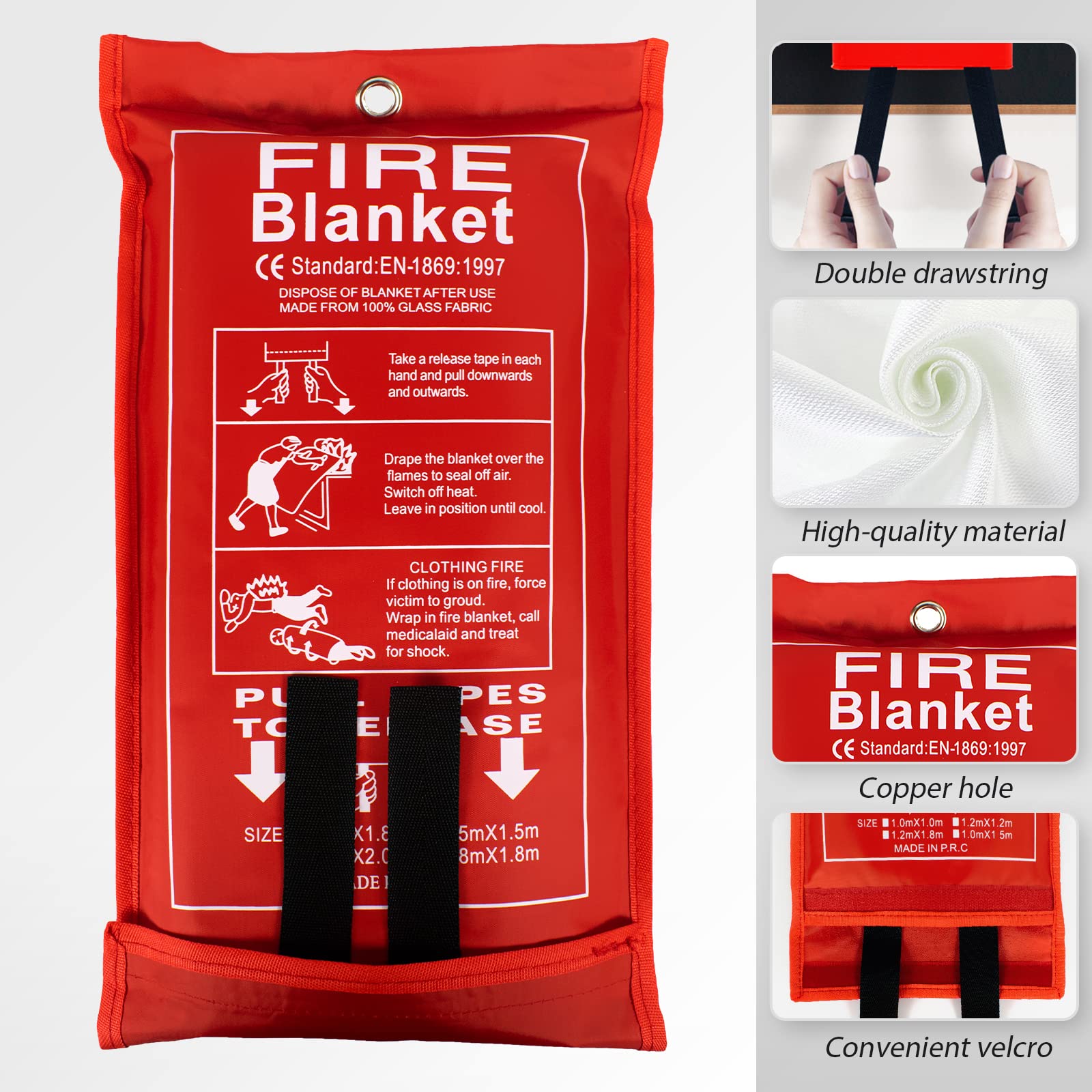 Couverture Anti-Feu 1,2x1,8m LIFEBOX - Rouge, ABS, Garantie 3 Ans, Pour Cuisine, Atelier, Extérieur