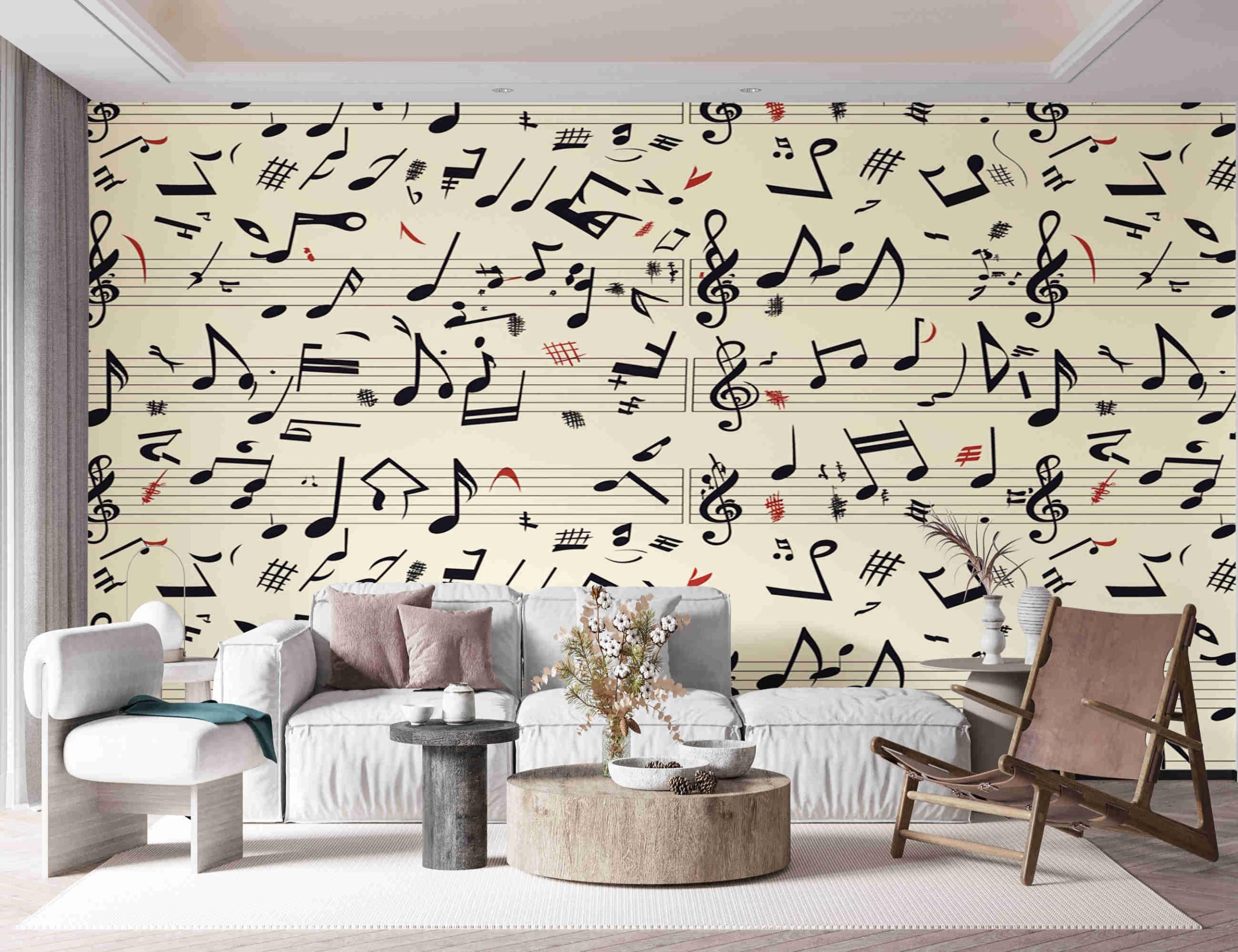 Papel pintado de notas musicales sencillas, papel pintado fotográfico con partitura musical, mural de pared para niños, dormitorio, decoración de póster para el hogar, 118 pulgadas de ancho x 82