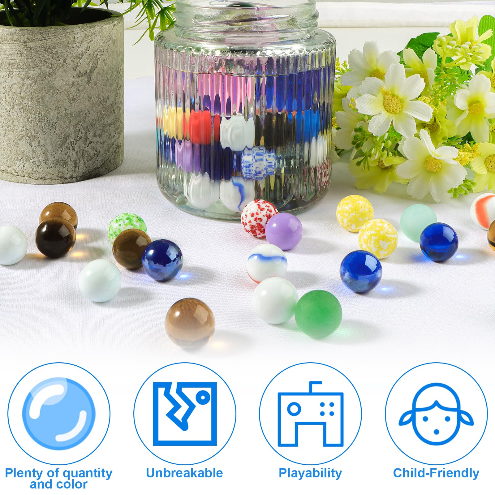 Biglie di Vetro Colorate Decorative 86 Pezzi 16/25/30 mm per Bambini Giocattoli Tradizionali