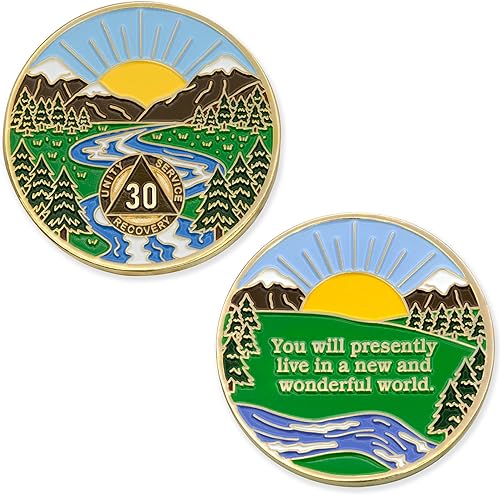 Miniatura 60 de 6 meses Sobriety Mint Winding River Gold Plated AA Recovery Medallón/Chip/Token
