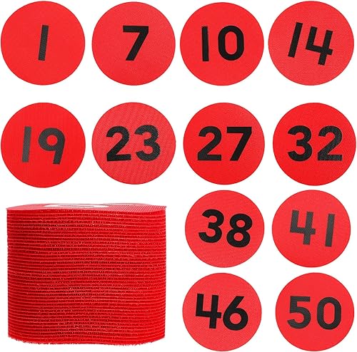 Miniatura 1 de 50 marcadores circulares para piso de alfombra, marcadores redondos de números de piso para aula con números del 1 al 50 de diámetro y 4 pulgadas