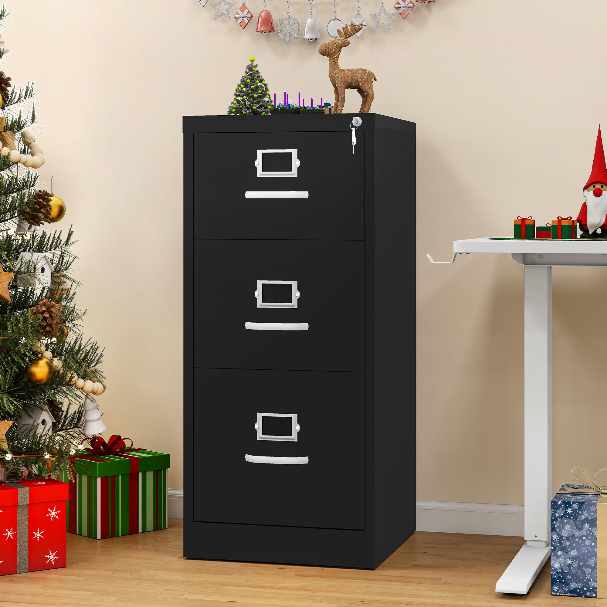 YITAHOME Armoire de classement verrouillable, armoires métalliques à classement avec 3 tiroirs pour A4, Legal, Letter, armoire de bureau anti-inclinaison avec fente pour cartes mémos, bureau à domicil