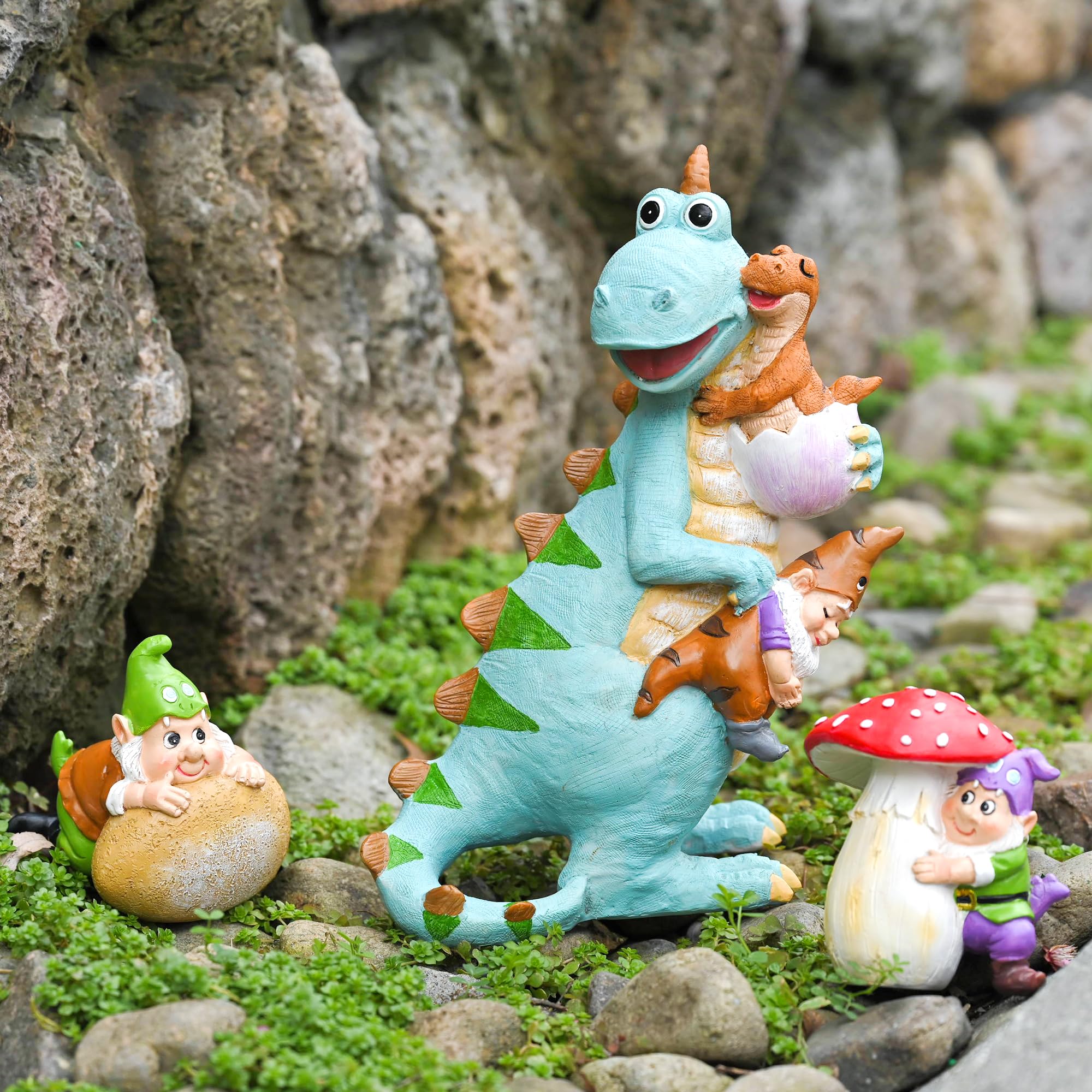 GIGALUMI Garden Gnomes Outdoor Dinosaur Garden Decor Statues for Outside Gnomes Decorations for Yard Decorations Outdoor, Unique Dinosaur Gnomes Housewarming Gifts