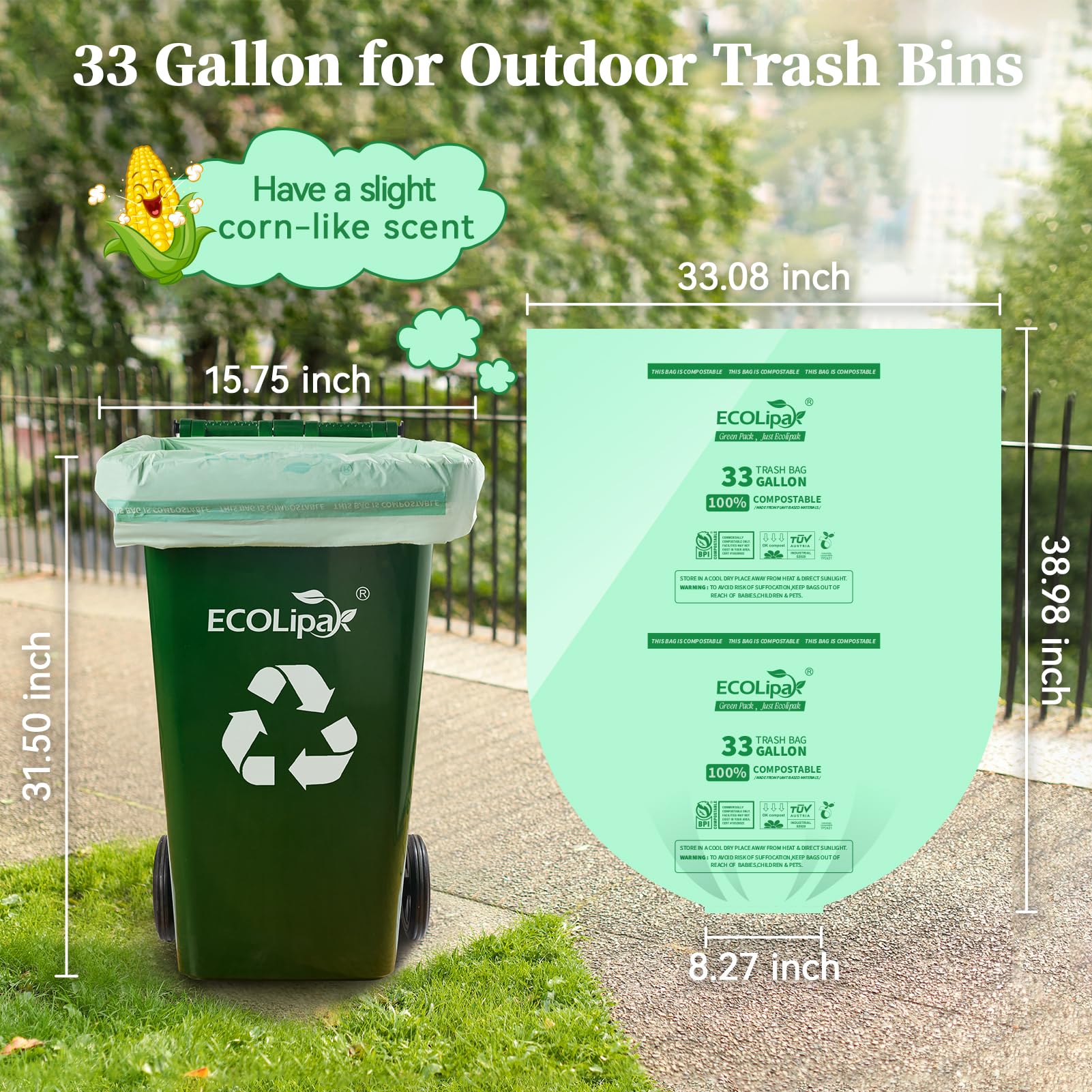 ECOLipak 33 Gallon Compostable Trash Bags Gallery Image