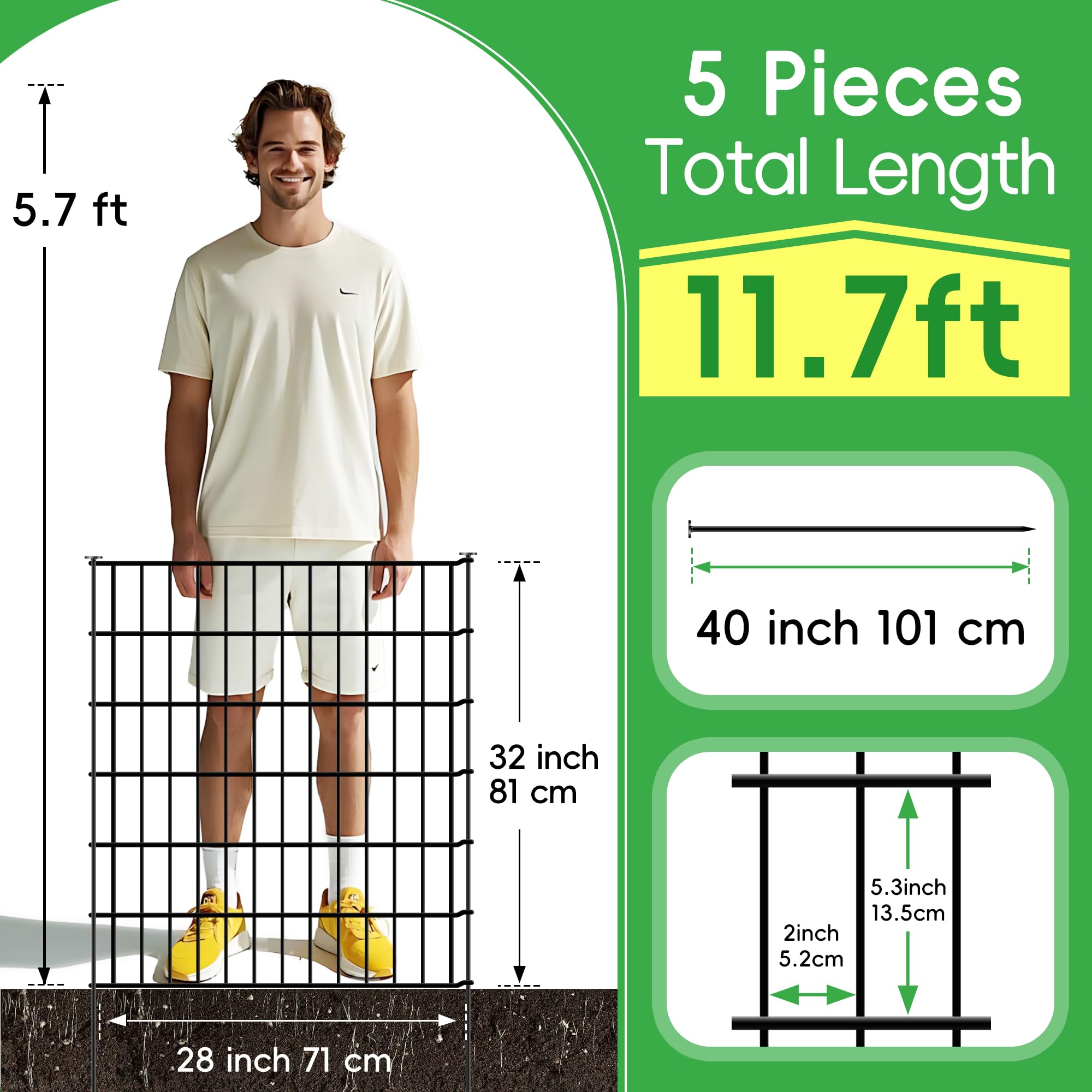 ARIFARO Dekorative Gartenzaun 5 Panels Gesamtlänge 3,5m (101cm H