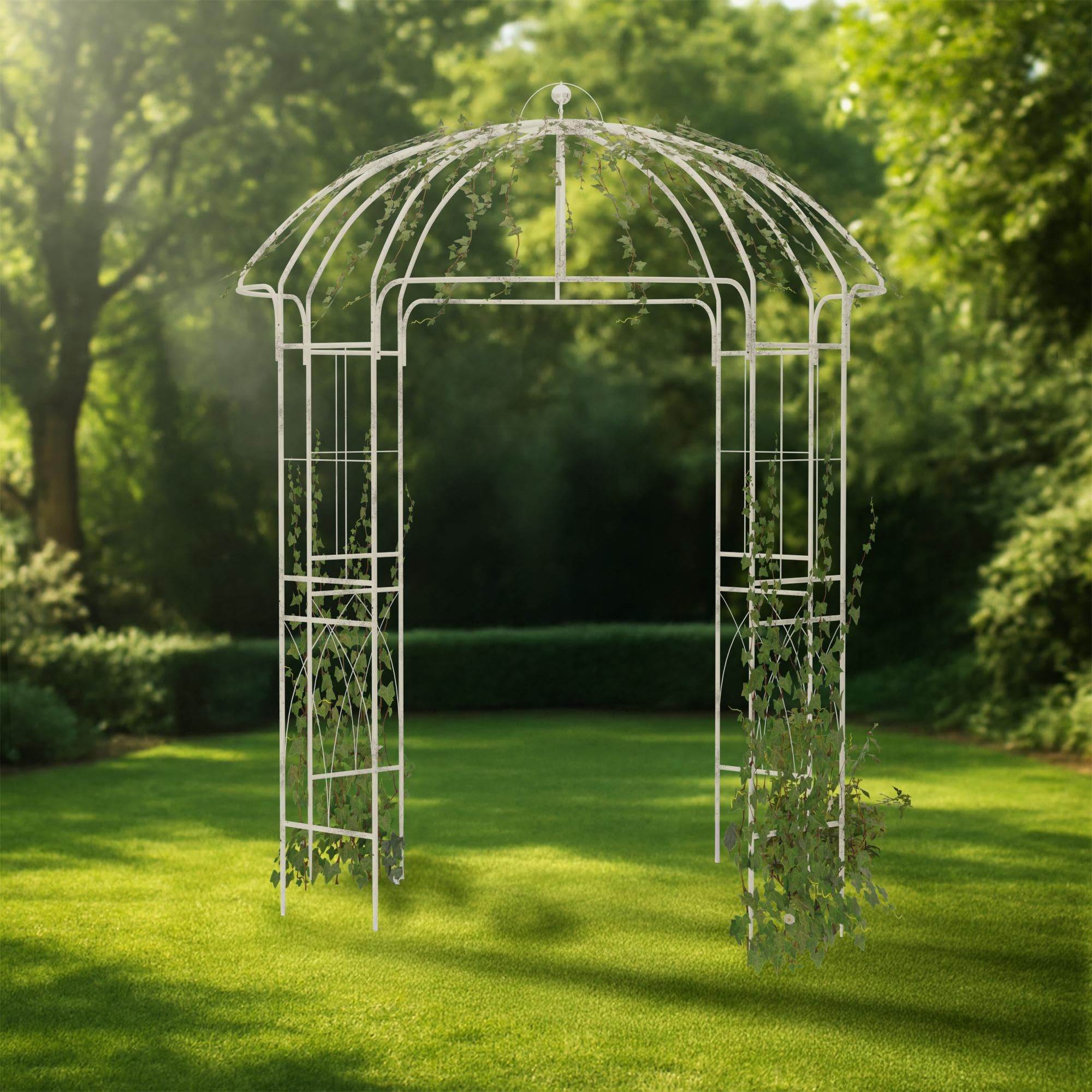 CLP Gartenpavillon wetterfest Keira, Rosenbogen mit Rankhilfe, 270x200 cm, Stahlgestell pulverbeschichtet, stabil & dekorativ für Terrasse, Farbe:antik weiß