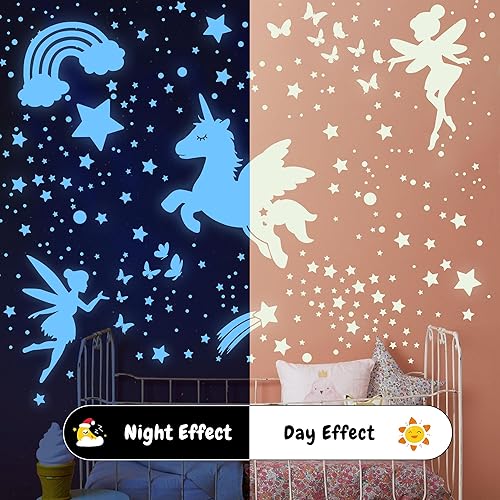 Miniatura 6 de Decoración de pared de unicornio con estrellas que brillan en la oscuridad, estrellas que brillan en la oscuridad para techo, hada, espacio,