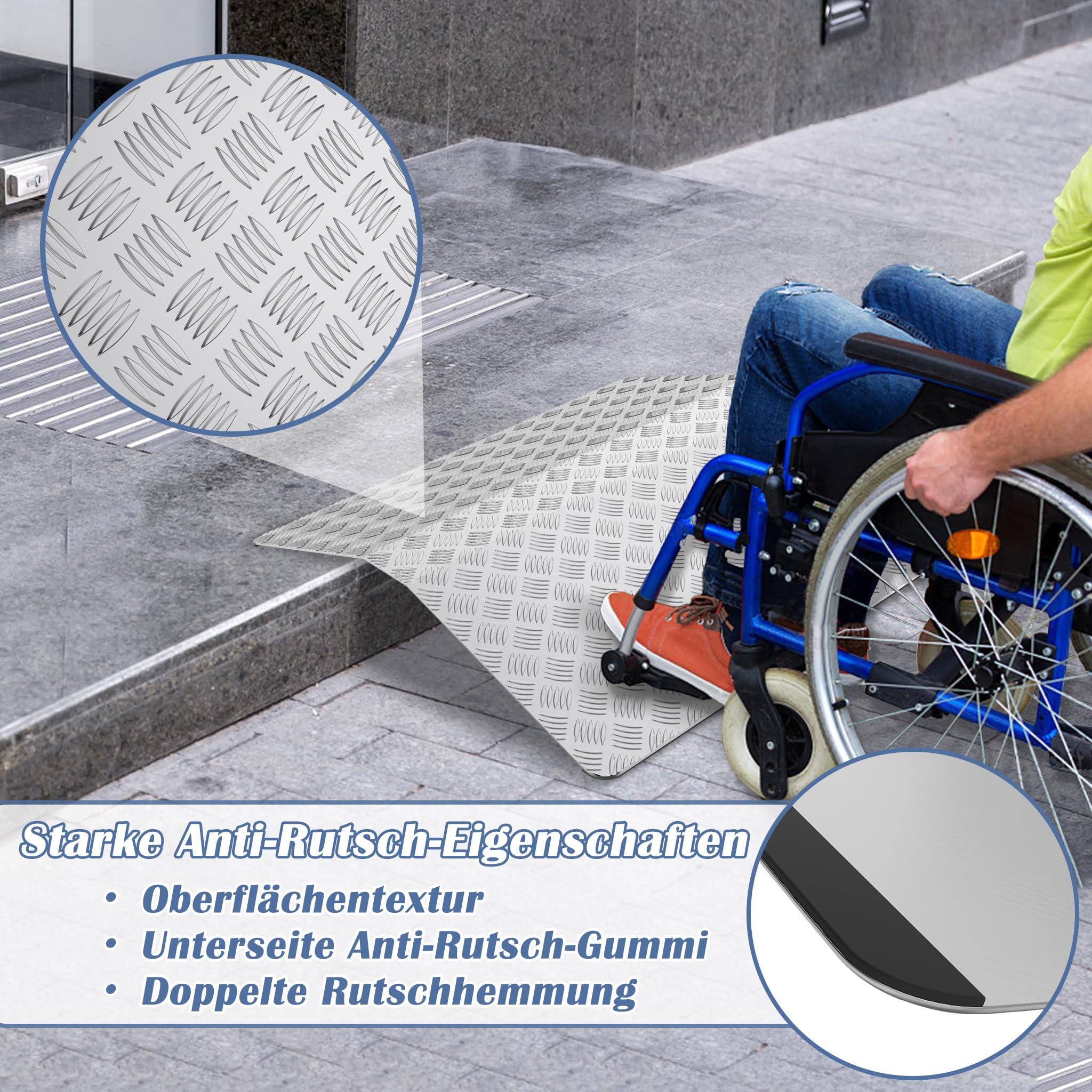 NAIZY Rampa de 100 cm para bordillos de aluminio con asa, portátil, antideslizante, 70 cm de ancho, rampa para silla de ruedas, máx. 270 kg
