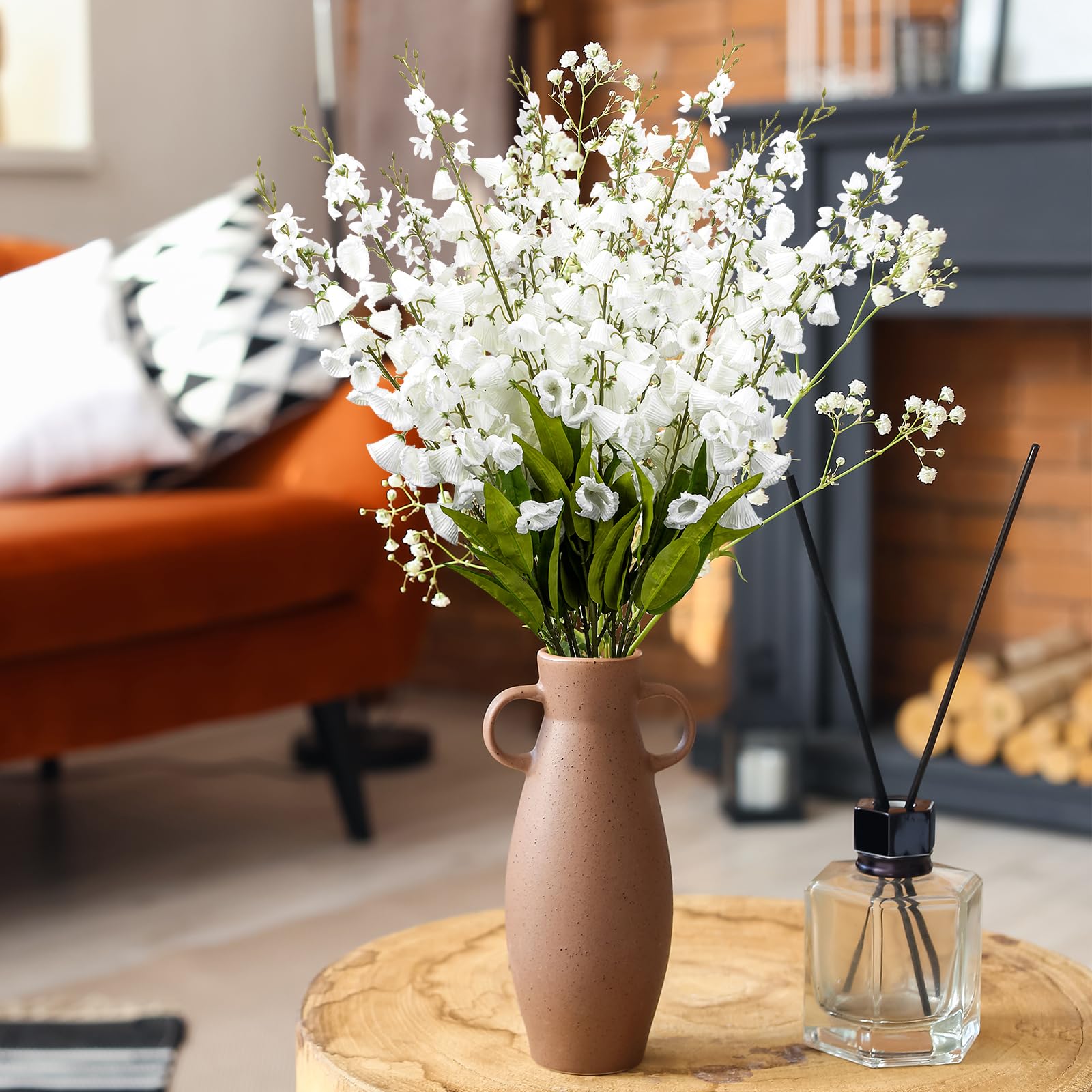 OBDXZHC 6 Pcs 37.5inch Lily of The Valley, Artificial Faux White Lily of The Valley Flowers Wind Chime Orchid Wedding Bouquet Flower for Home Garden