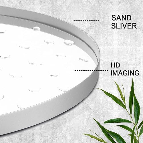 Miniatura 2 de Espejo de pared ovalado, espejo de baño plateado arena con marco de metal, superficie de arena mejorada, espejo ovalado plateado de 22 x 30 pulgadas