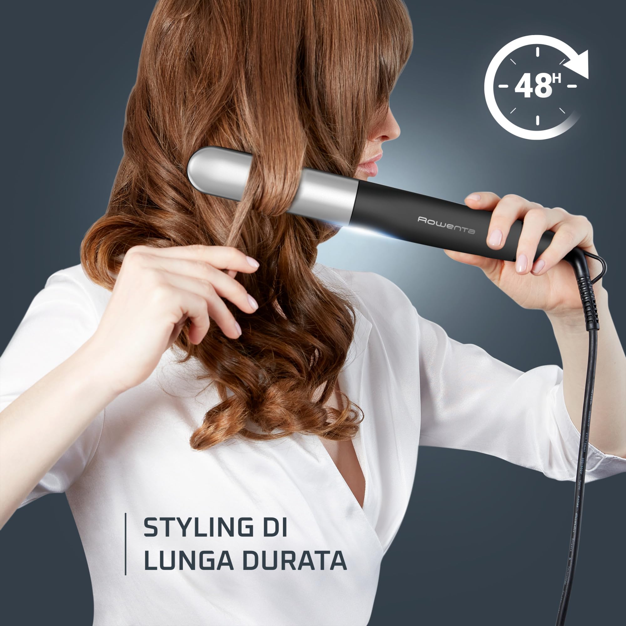Rowenta Thermostyle 2-in-1, Piastra per Capelli in Titanio con Design Ergonomico Arrotondato, Tecnologia Ionica e Rivestimento in Ceramica per Stryling Lisci, Ricci e Mossi, SF7120