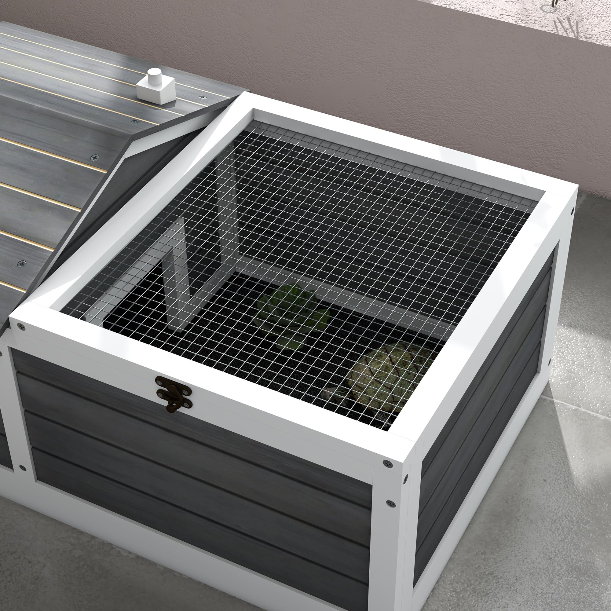 PawHut Maison enclos Cage pour Petit Animal Tortue avec 2 espaces 86 x 54 x 43 cm - Bois de Sapin