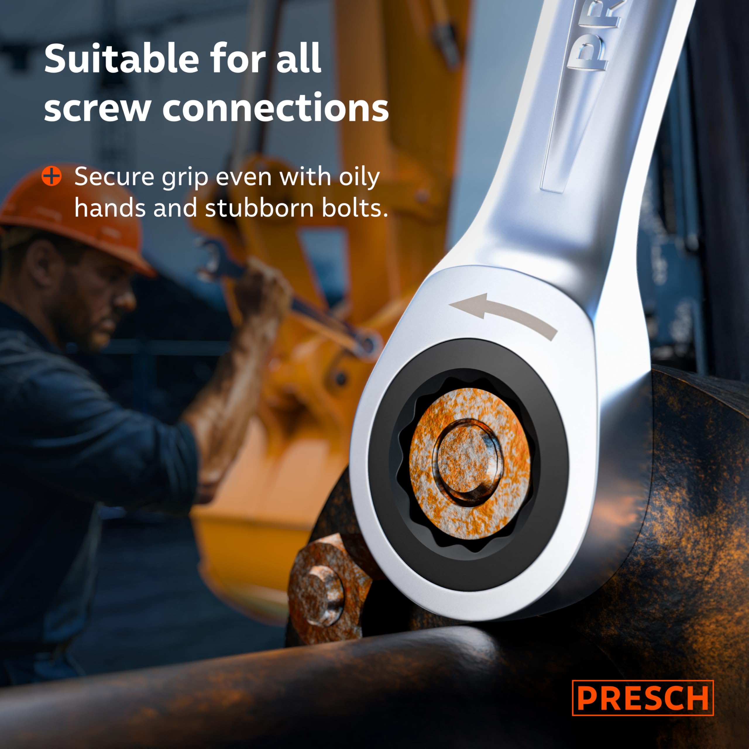 PRESCH Ratchet Spanner 32mm, Minimal Return Angle (2.7°, 135 Teeth), 15° Offset for Tight Spaces, Precision-machined - Image 3