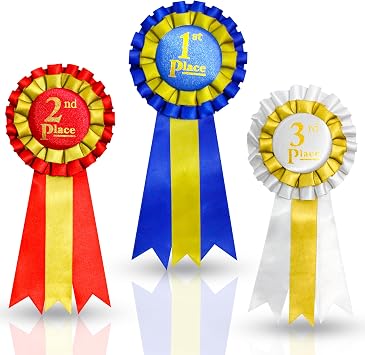 Premium Award Ribbons Blue,Red,White - 1st, 2nd, 3rd Place - 1 Set 3 Ribbons - First Second Third Place Winner Ribbons