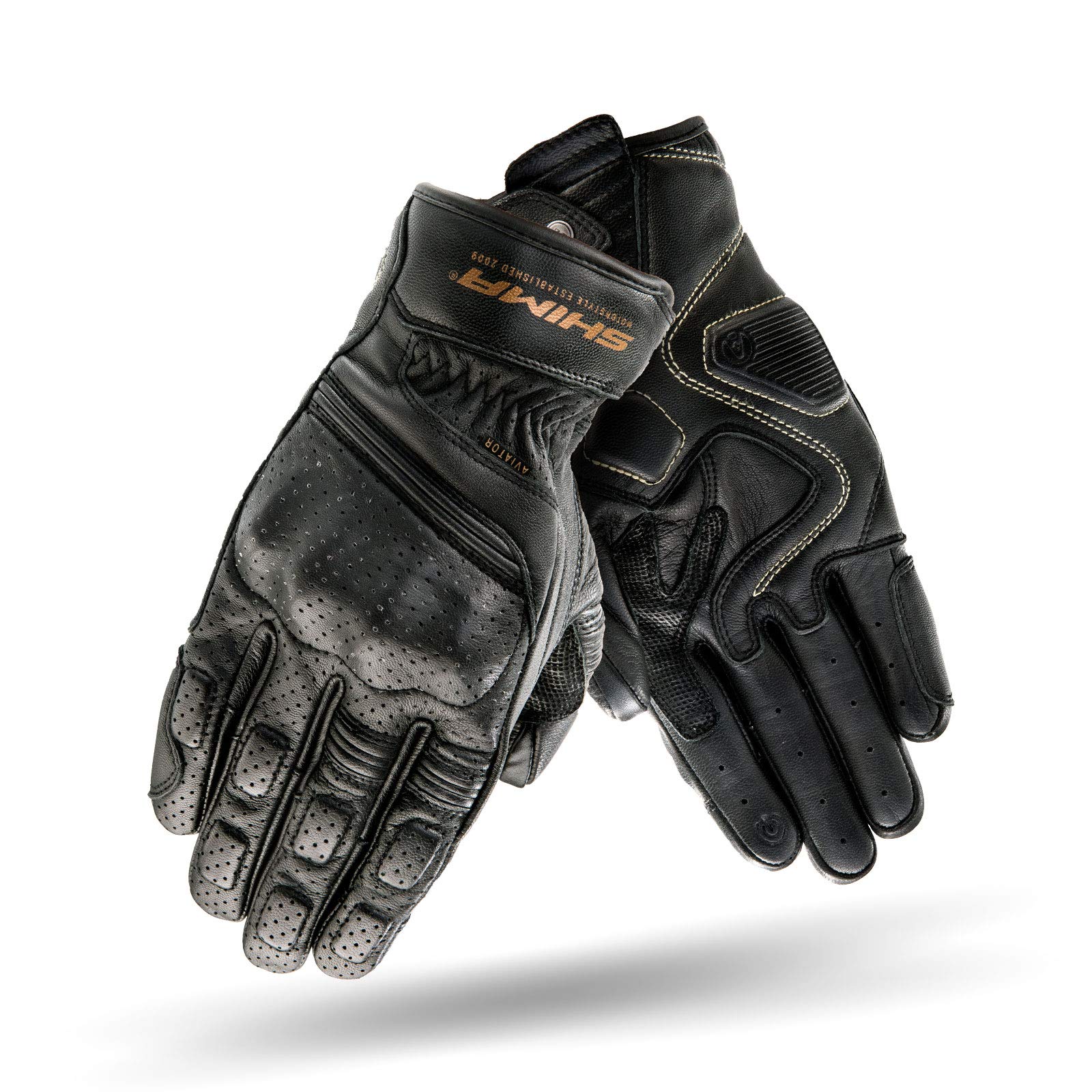 SHIMA Aviator męskie skórzane rękawiczki motocyklowe, na lato, rozmiar S (S-XXL, czarne), rozmiar L