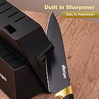 Vista 4 de Knife Set With Block,Dishwasher Safe Kitchen Knife Set With Built-In Sharpener,German Stainless Steel Black Knife Block Set(Night Flash Series)