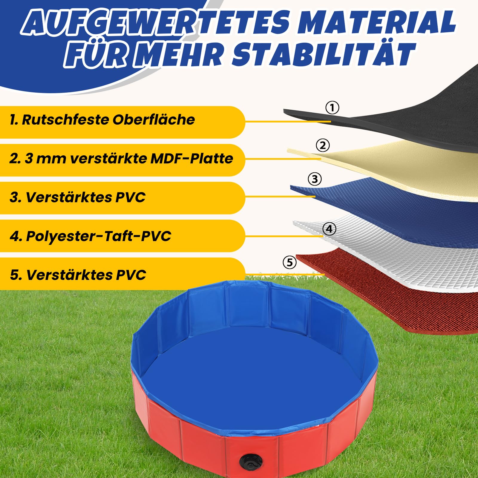 DASBET Piscina pieghevole per cani, in PVC, pieghevole, portatile, per cani, cuccioli, gatti, per interni ed esterni (80 x 20 cm, rosso)