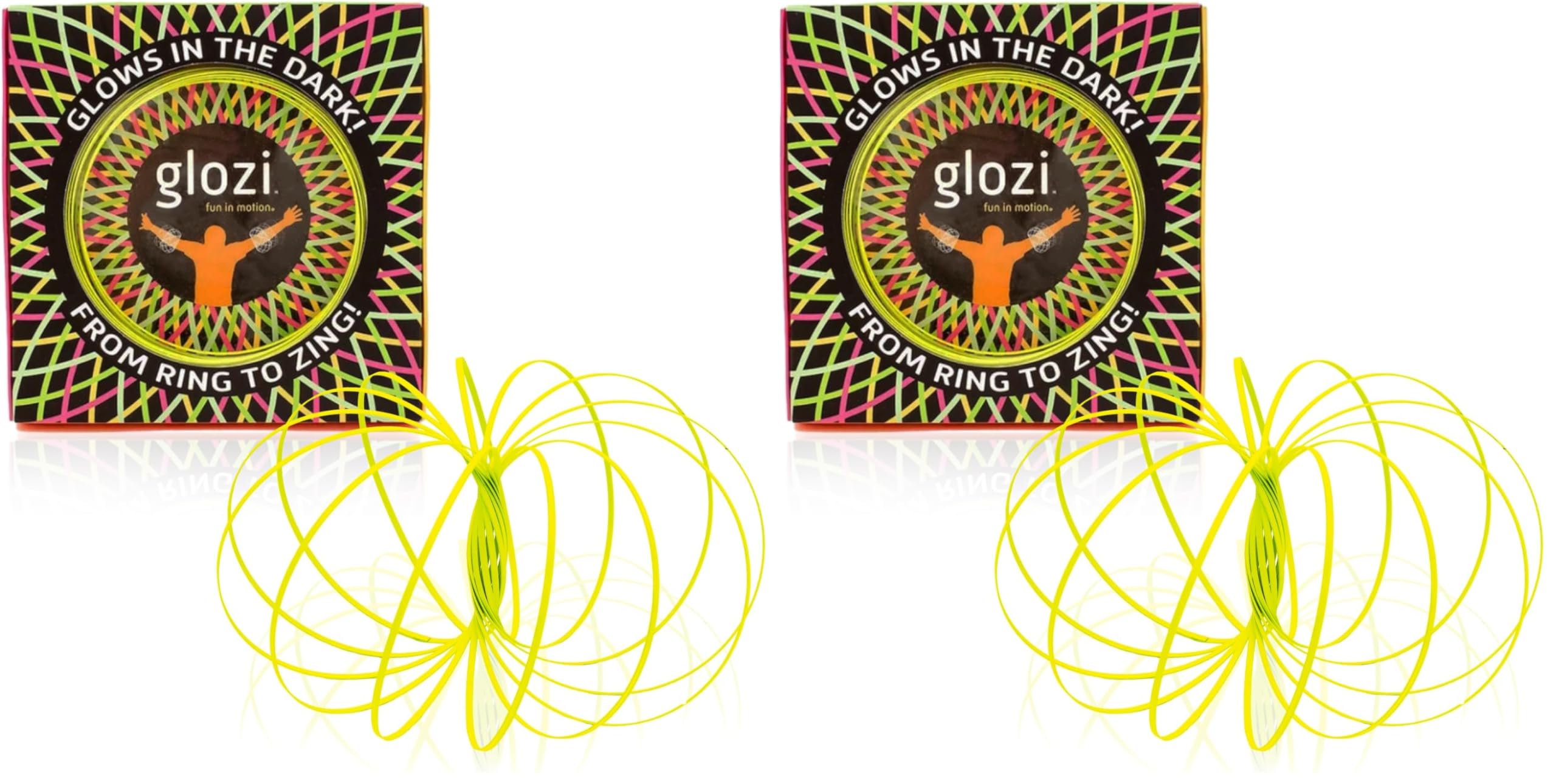 Mozi Glozi Geometric Magic Flow Bracelet - Easy to Use - 3D Bracelet Spiral Toy, Glowing Spinning Bracelet Spiral for Children and Adults (Yellow) (Pack of 2)