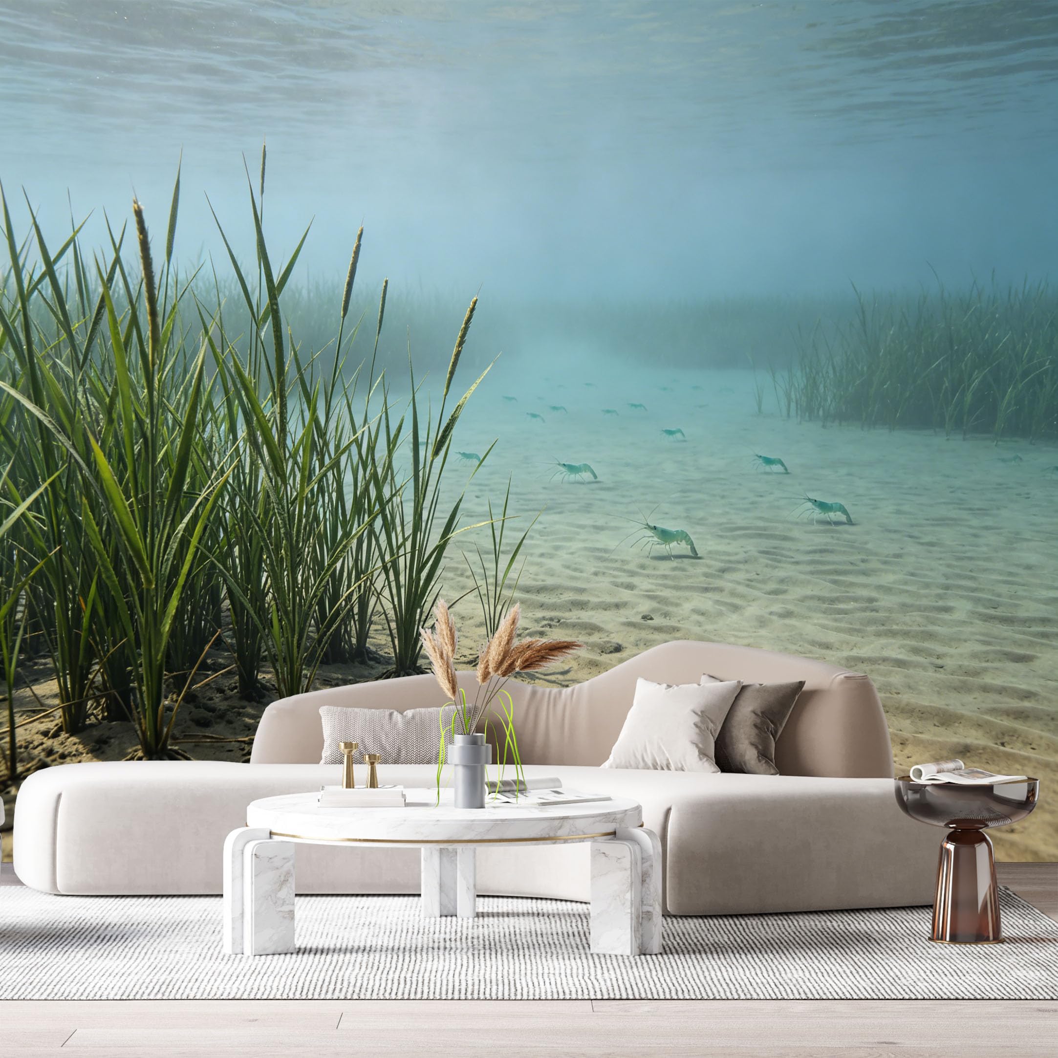 Custom Size Wall Murals Underwater Marine Scene Tropical Aquatic Plants Shrimps SelfAdhesiveWall Fabric Removable Wallpaper Wall Decor for Living Room Bedroom Bathroom