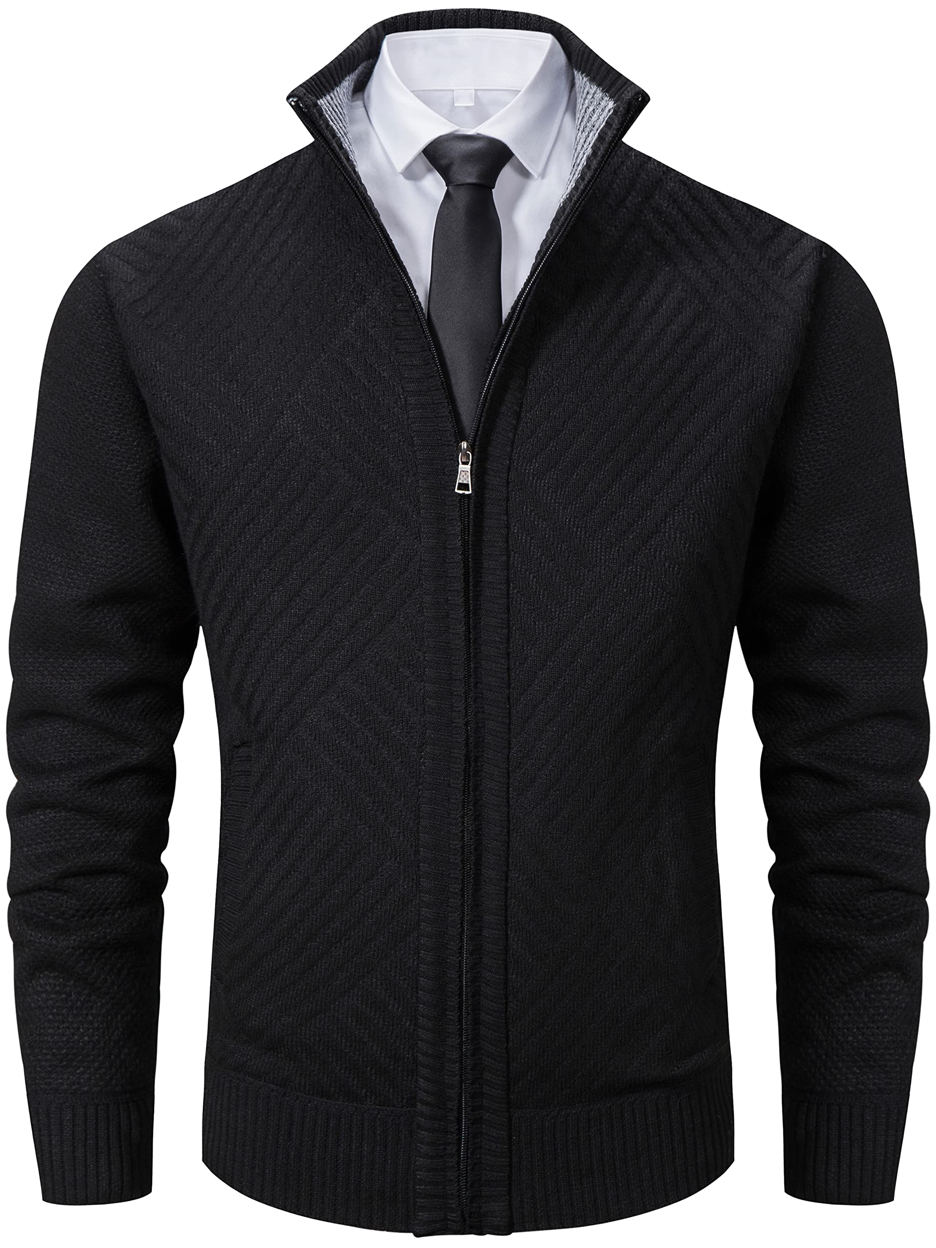 Vcansion Men's Slim Fit Full Zip Up Stand Collar Casual Knitted Sweaters Cardigan with Pockets
