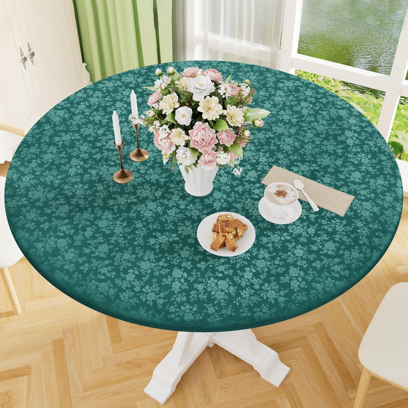 Smiry Waterproof Heavy Duty Vinyl Fitted Tablecloth for 36"-44" Round Table
