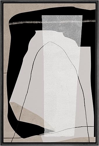 IDEA4WALL Lienzo enmarcado para pared, arte geométrico de pintura de color negro y blanco, marrón, trazos de pintura abstractas, ilustraciones