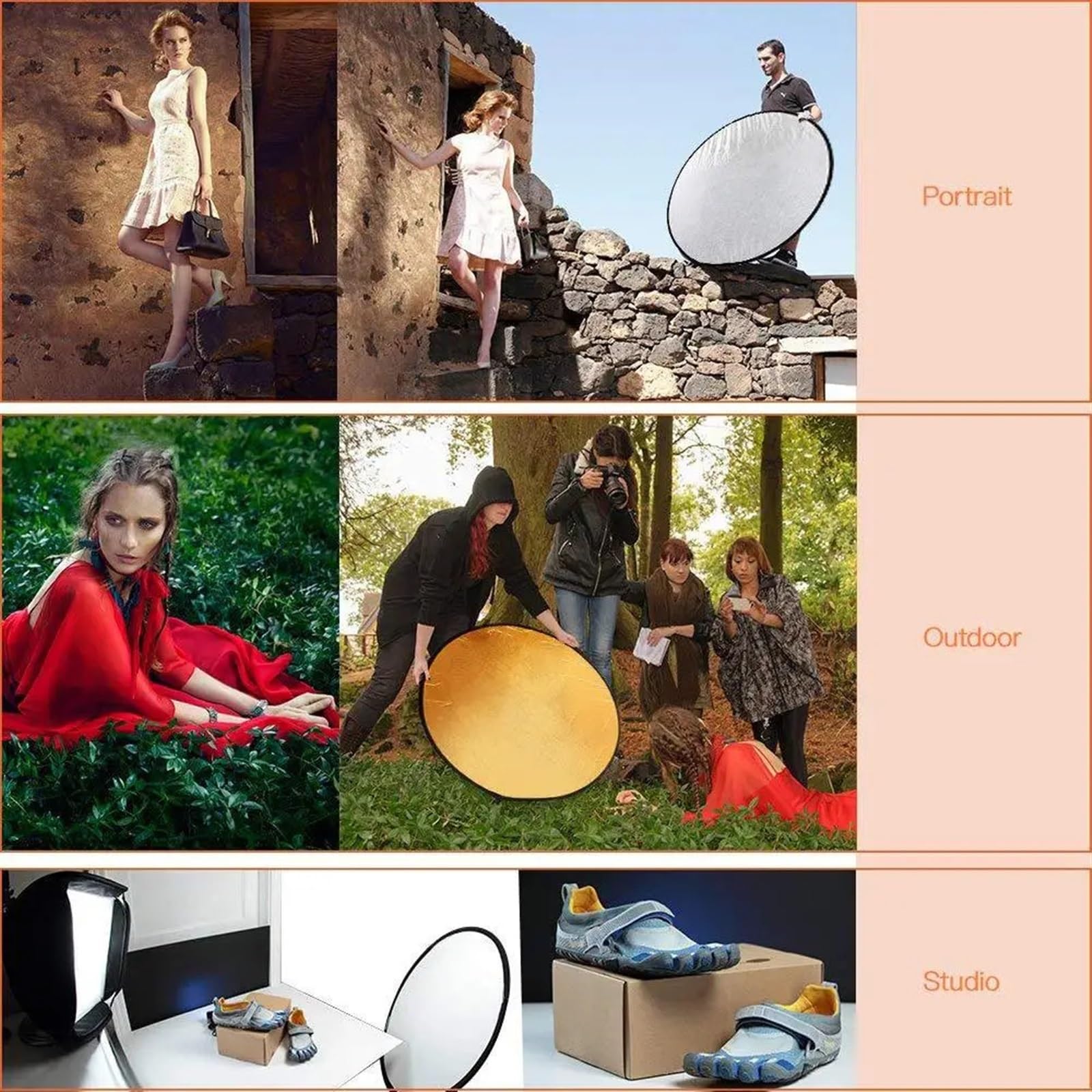 Reflector de luz, 5 Plegables en 1 tamaños múltiples del Reflector de luz portátil Redondo for el Estudio al Aire Libre(110cm Reflector)