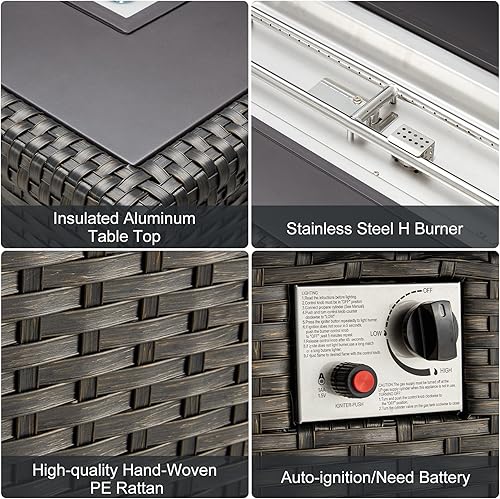 Miniatura 4 de GYUTEI Mesa para fogata, fogatas para propano exterior, mesa de fuego de gas de encendido automático de 44 pulgadas y 50,000 BTU con certificación