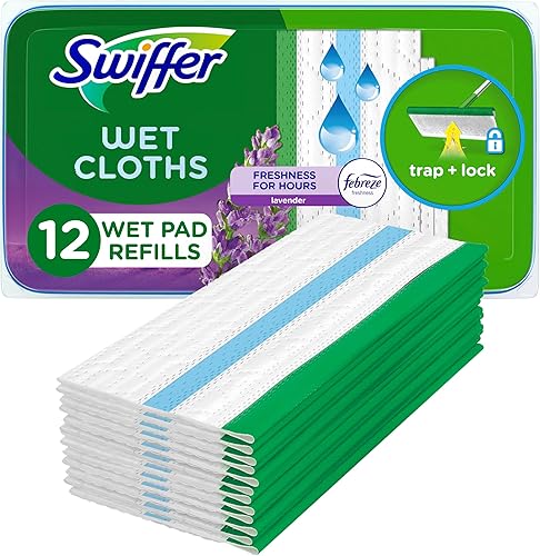 Swiffer Sweeper Wet mopping Pad Repuestos para trapeador de suelo con aroma a lavanda febreze 12 unidades el embalaje puede variar