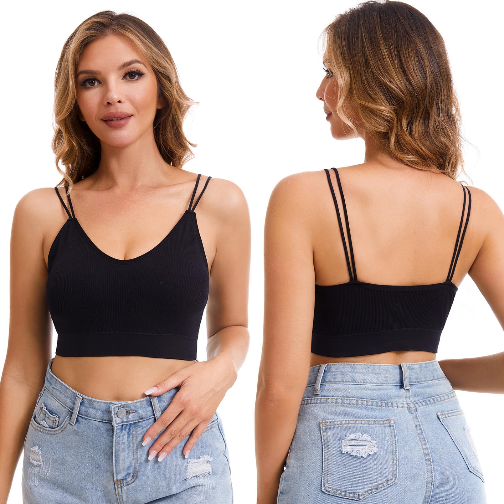 BQTQ 6 Pièces Soutien-Gorge à col en V rembourré sans Couture Bralette avec Rembourrage Amovible pour Femme