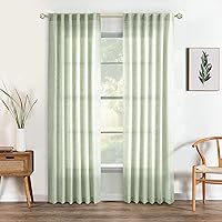 Vista 57 de Cortinas de lino blanco con pestaña trasera de 108 pulgadas de largo, 2 paneles para sala de estar, cortinas de estilo rústico bohemias, filtro