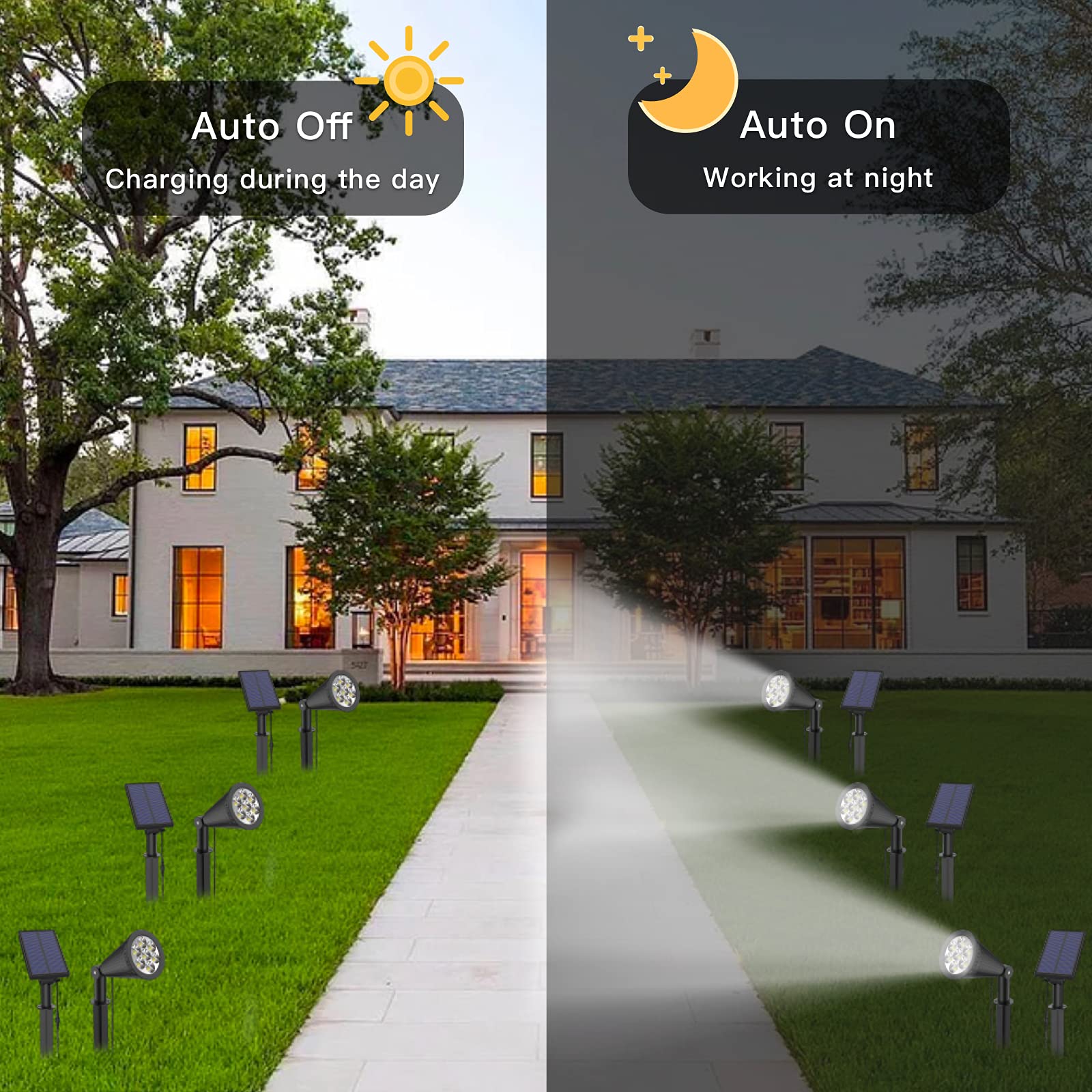 MEIHONG Solar Outdoor Lights, Waterproof Solar Spot Lights Dusk to Dawn Outdoor Lighting, Solar Landscape Lights Solar Powered Lights for Garden Porch Walkway Patio (2 Pack)