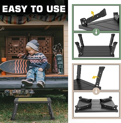 Miniatura 6 de Escalón de aluminio de altura ajustable, taburete plegable estable, soporta hasta 1,000 libras, pies de goma antideslizante y alfombrilla de Negro