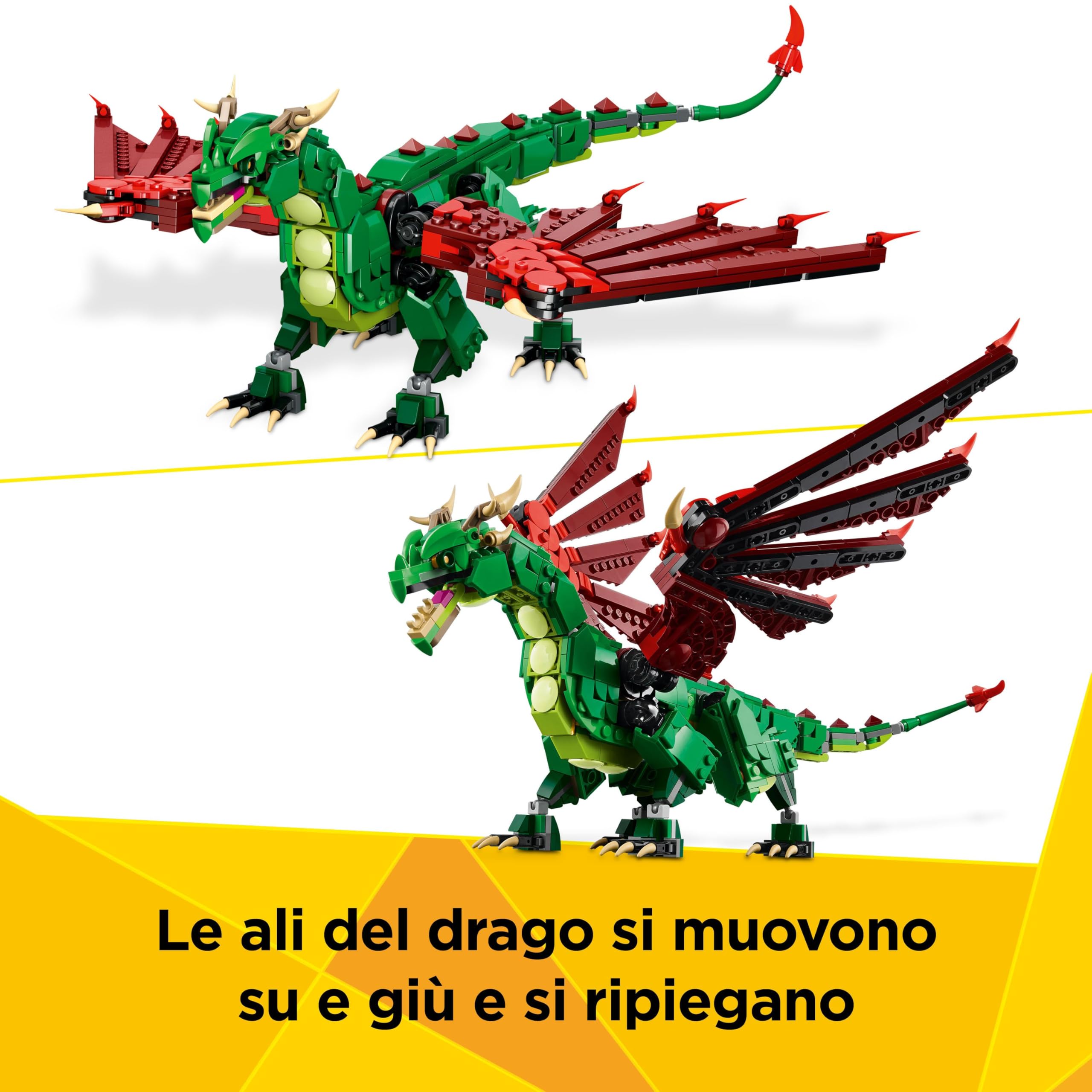 LEGO Creator 3 in 1 Drago Medievale Giocattolo - Si Trasforma in Serpente Marino o in Fenice - Animali da Costruire per Bambini, Bambine, Ragazzi e Ragazze da 9 Anni - Idea Regalo di Compleanno 31161