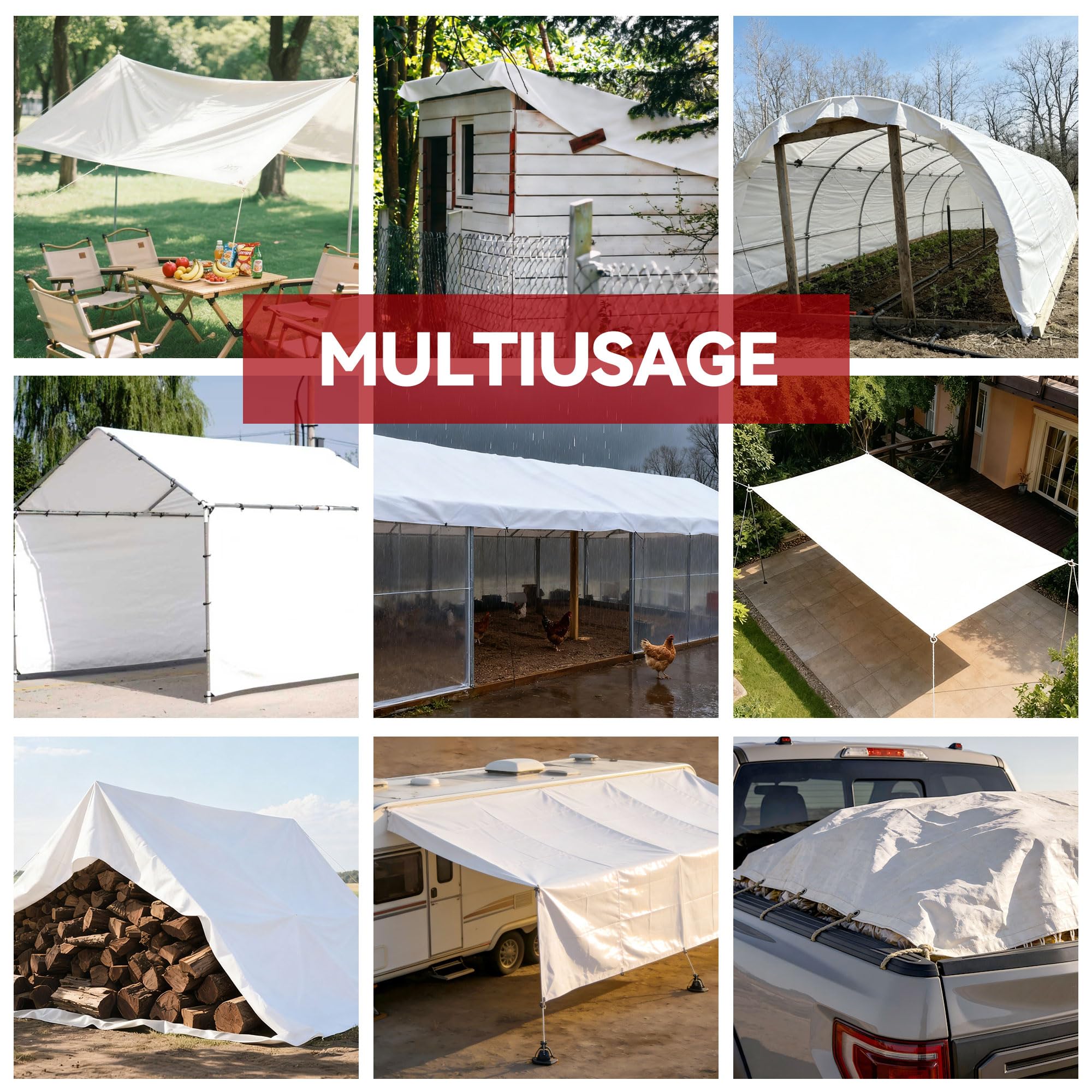 Bâche de Protection Extérieure 2x10 m Imperméable, Bache pour Remorque 115GSM Résistante aux UV, Bâche Étanche avec Oeillets, pour Bois, Jardin, Poulailler,Blanc
