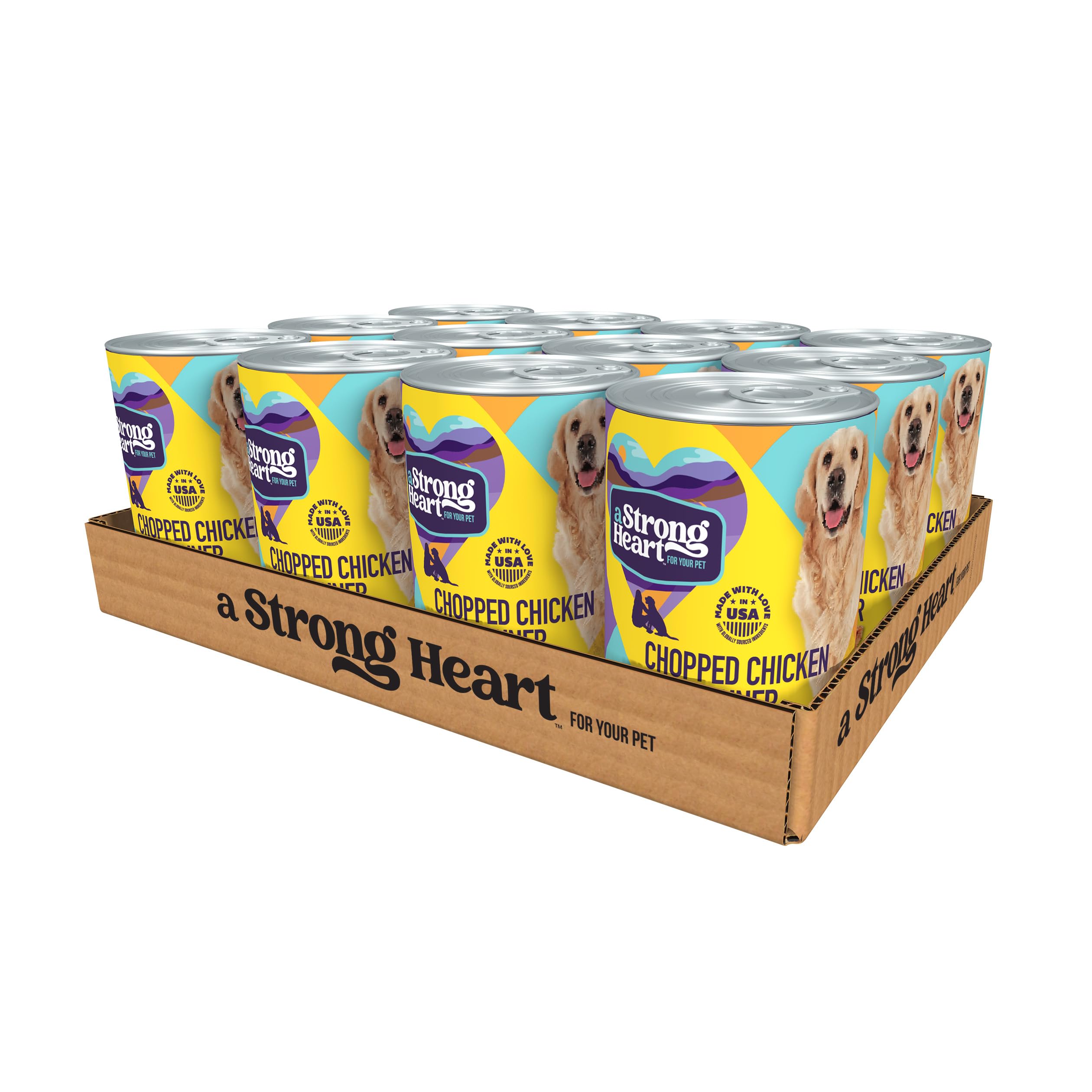 A Strong Heart Wet Dog Food, Chopped Chicken Dinner - 13.2 oz Cans (Pack of 12), Made in The USA with Real Chicken