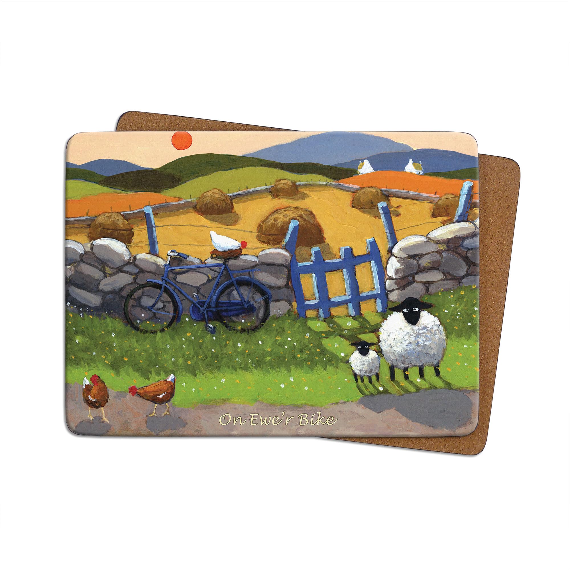 Thomas Joseph Multicolor On Ewer Bike Table Mat - Sheep Gift Placemat From The Whimsical World Sheep Range - Cork Backed Hardboard - 290Mm X 215Mm