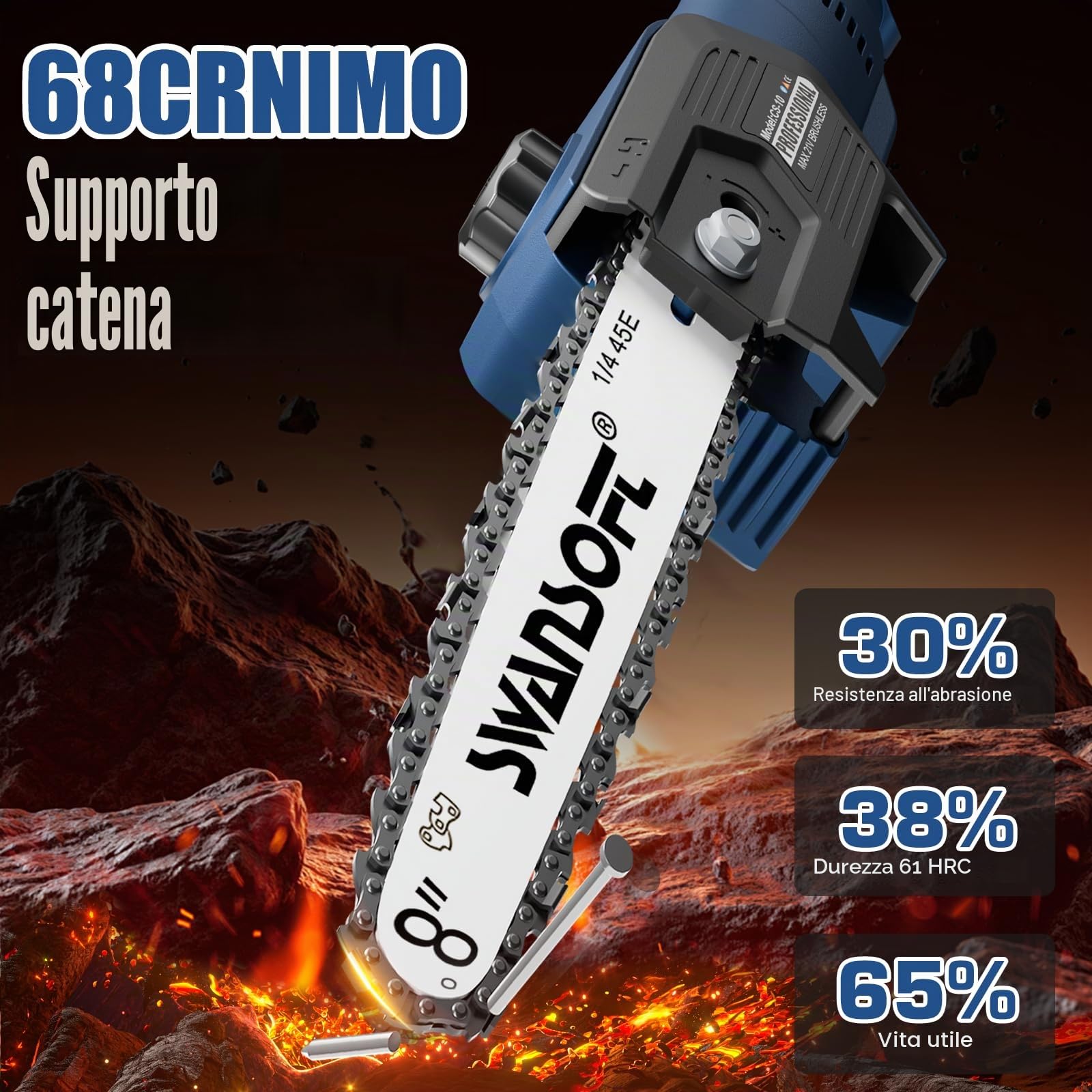 SWANSOFT Motosega telescopica a batteria da 8''(20cm), 600 W/2 x 21V 4000 mAh, professionale, Lubricación Automática, 10m/s (CS-10)