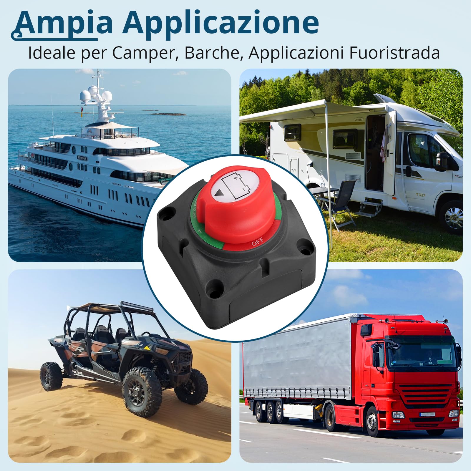 1+2 Staccabatteria Interruttore Doppia Batterie di Scollegamento 200A per Auto, Camper, Barca, Battery Switch Isolator On/Off 12V-48V, Impermeabilità IP45